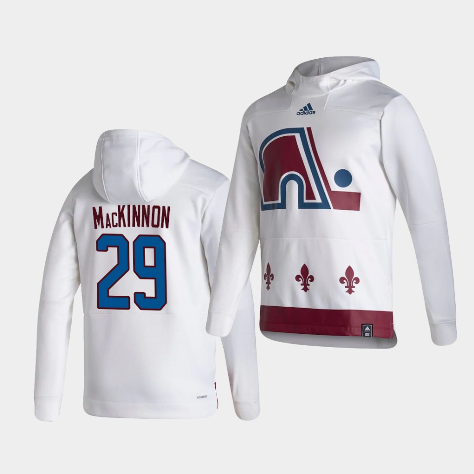 Men Colorado Avalanche #29 Mackinnon White NHL 2021 Adidas Pullover Hoodie Jersey